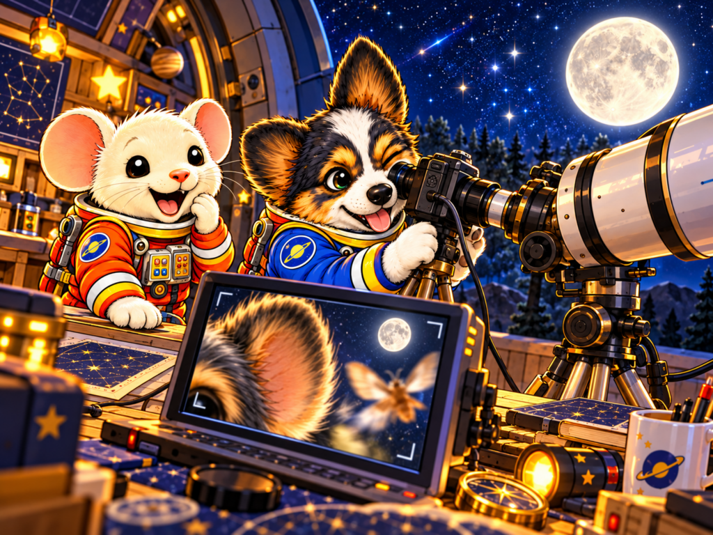 Astromaus & Lou – Lou will den Mond fotografieren
